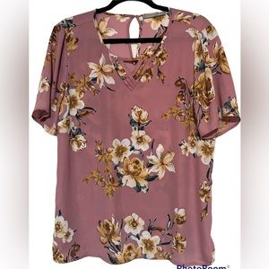 Daniel Rainn Mauve Floral Short Sleeve Blouse